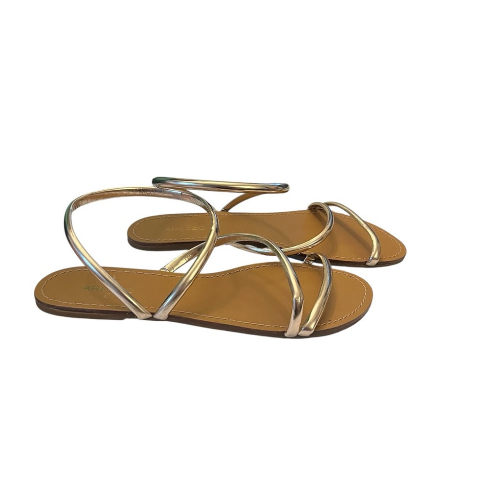 Arezzo Metallic Gold Strappy Tan Footbed Sandals - Picture 2 of 4